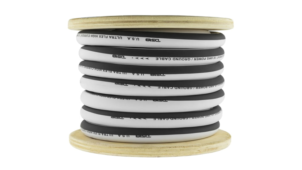 DS18 HYDRO Marine Grade OFC Ground Wire 0 GA - 25ft Roll, White/Red, MOFC0GA25G