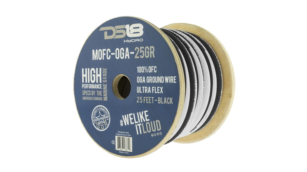 DS18 HYDRO Marine Grade OFC Ground Wire 0 GA - 25ft Roll, White/Red, MOFC0GA25G