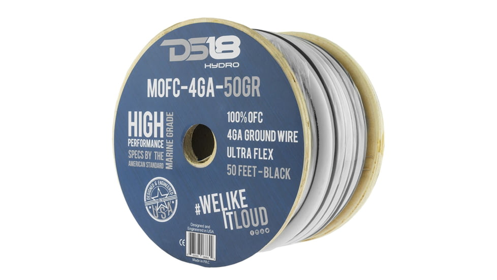 DS18 HYDRO Marine Grade OFC Ground Wire 4 GA - 50ft Roll, White/Red, MOFC4GA50G
