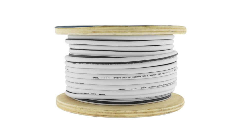 DS18 HYDRO Marine Grade OFC Ground Wire 8 GA - 100ft Roll, White/Red, MOFC8GA100G