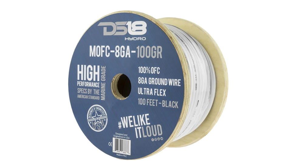 DS18 HYDRO Marine Grade OFC Ground Wire 8 GA - 100ft Roll, White/Red, MOFC8GA100G