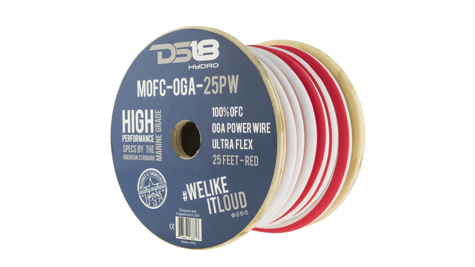DS18 HYDRO Marine Grade OFC Power Wire GA - 25ft Roll, White/Red, MOFC0GA25P