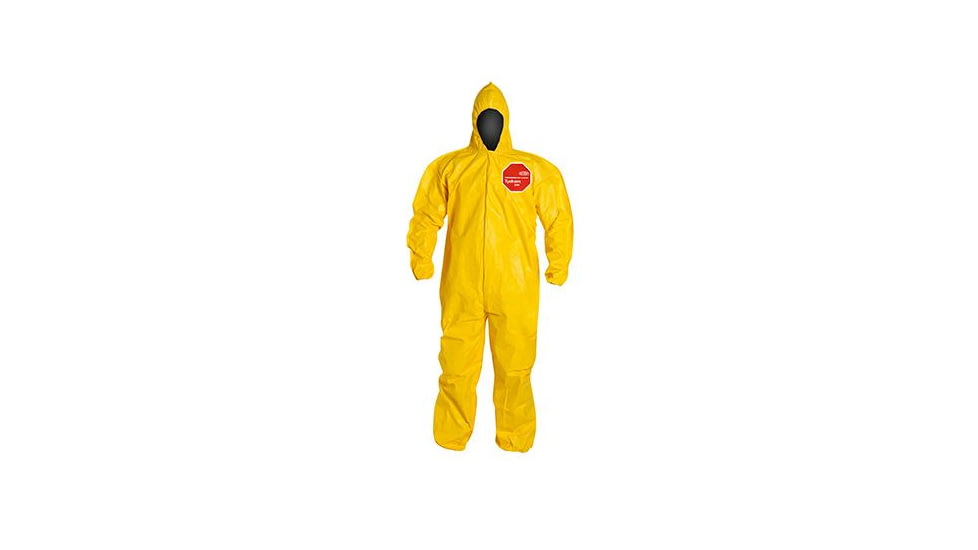DuPont Tychem 2000 Coveralls w/Hood, Elastic Wrists and Ankles, Bound Seams, Yellow, Extra Large, 12 Pack, QC127BYLXL00