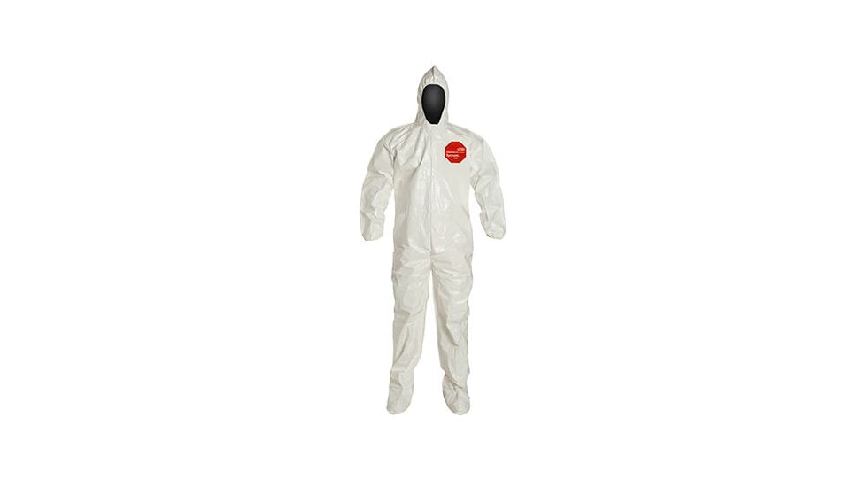 DuPont Tychem 4000 Coverall w/Standard Fit Hood and Attached Socks, White, L, 12 Pack, SL122BWHLG00
