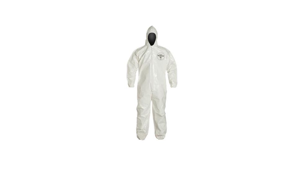 DuPont Tychem SL White LG Coveralls with Standard Fit Hood, Elastic Wrists w/ Attached Socks, Case of 6