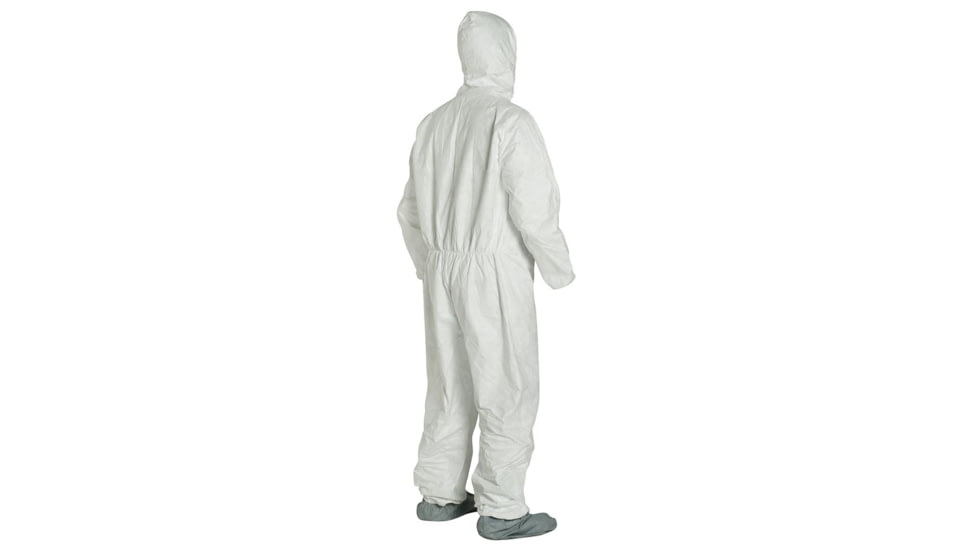 DuPont Tyvek 400 Coverall w/Respirator Fit Hood and Attached Skid-Resistant Boots, Elastic Wrists, Waist, White, M, Case of 25, TY122SWHMD00