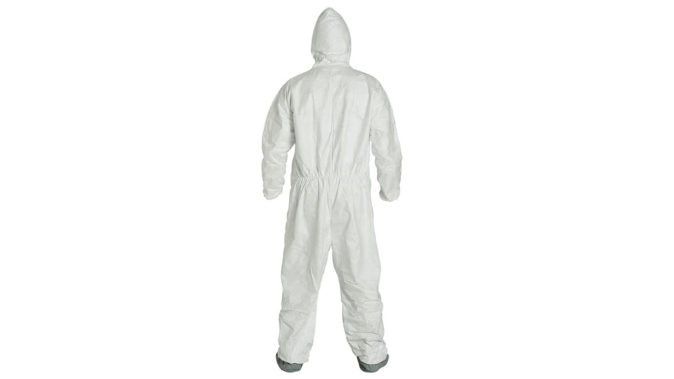 DuPont Tyvek 400 Coverall w/Respirator Fit Hood and Attached Skid-Resistant Boots, Elastic Wrists, Waist, White, M, Case of 25, TY122SWHMD00