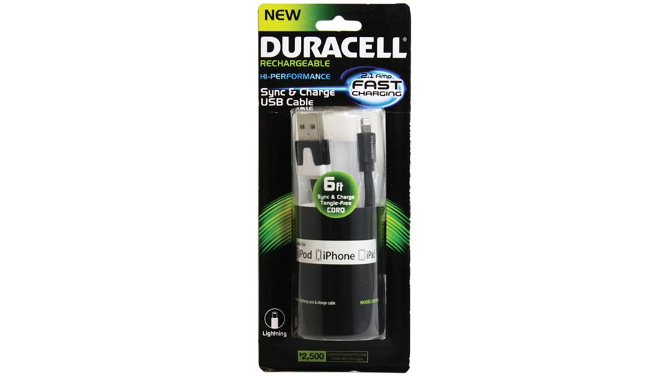 Duracell Standard USB to Lightning Sync and Charge Flat Cable - 6ft, Black DU1310