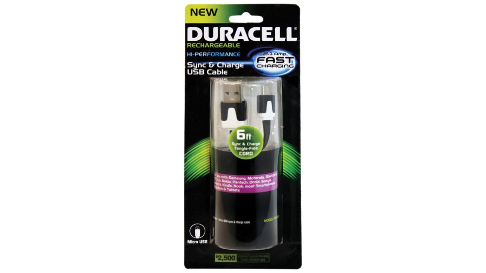 Duracell Standard USB to Micro USB Sync and Charge Cable - 6ft, Black PRO428