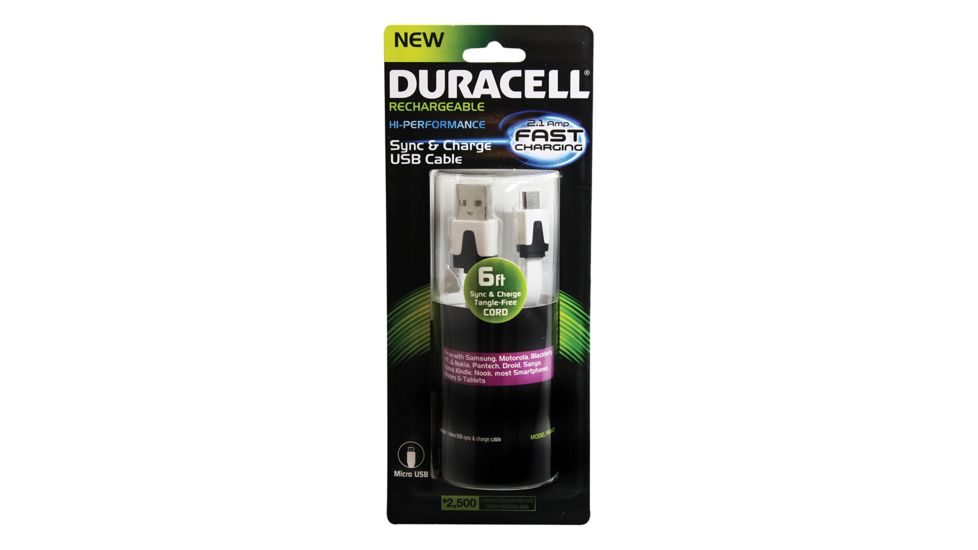Duracell Standard USB to Micro USB Sync and Charge Cable - 6ft, White PRO429