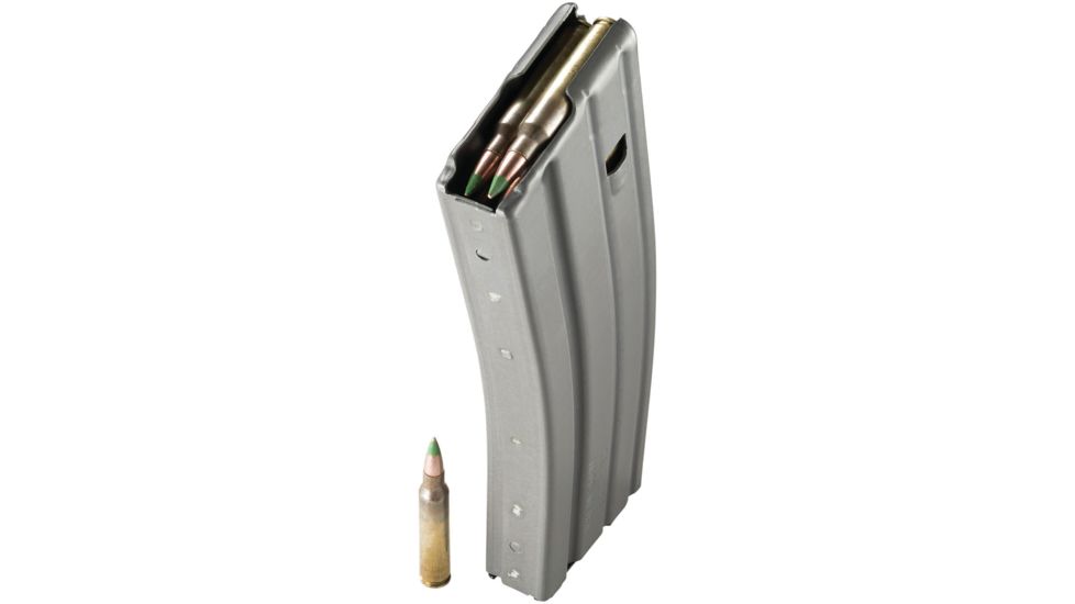 Duramag Aluminum Magazine Crimped From 30 Round to 10 Round, SS Spring CPD Plate, 5.56mm/.223/300BLK, 10RD, Mil-Spec, Anodize, Grey/Orange, 3023002178CPDL10-10RD
