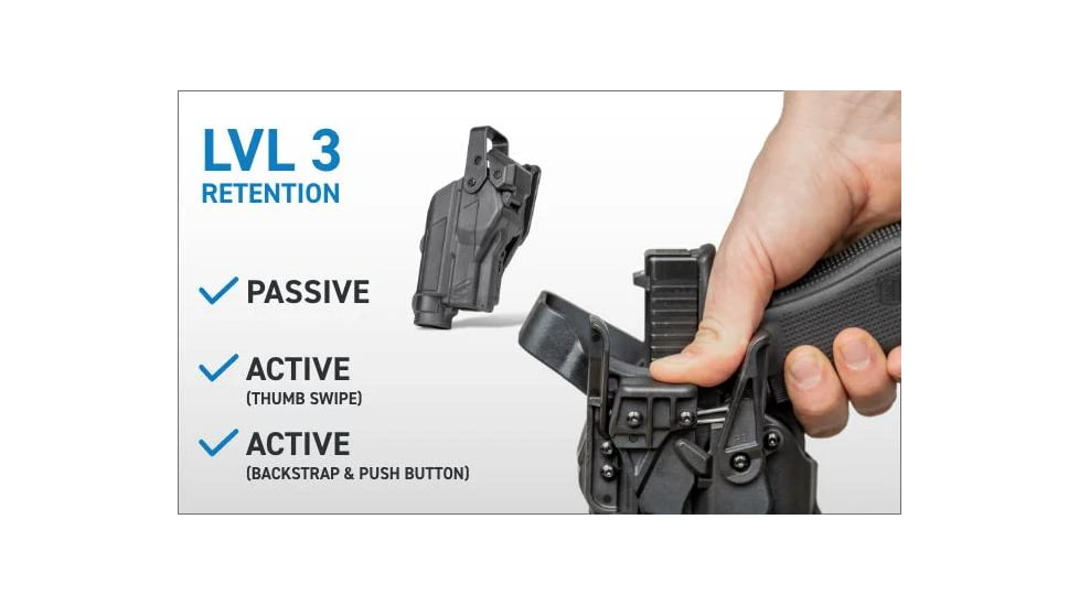 Alien Gear Holsters Rapid Force Duty Holster LVL 3 w/Light-Bearing w/Clamshell Packaging, Glock 17/47 Gen 1-5/17 MOS/22 Gen 1-4/47 MOS, Left Hand, BasketWeave Black, RD-M-0601-BW-LH-L1-C