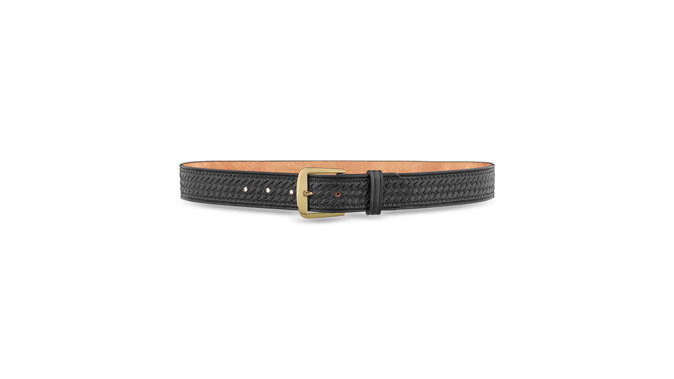 1-1/2" Basketweave Black Leather Garrison Belt with Gold Buckle