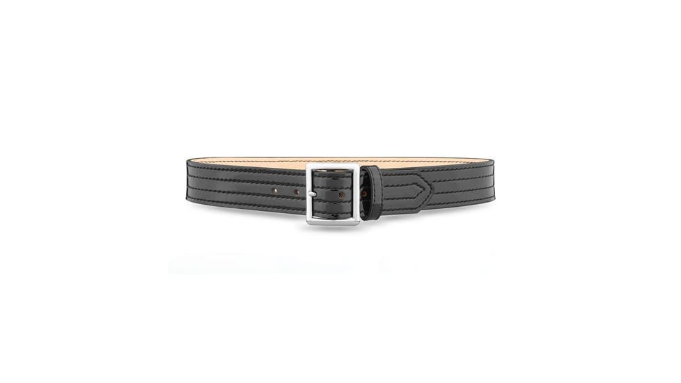 1-3/4" Hi-Gloss Leather 4 Row Stitch Garrison Belt with Nickel Buckle