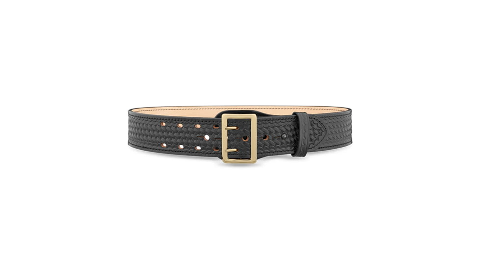 2-1/4" Basketweave Leather Sam Brown 2 Row Stitch Duty Belt with Gold Buckle