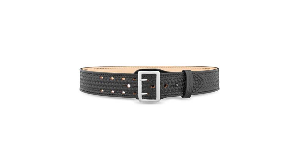 2-1/4&quot; Basketweave Leather Sam Brown 2 Row Stitch Duty Belt with Solid Brass Nickel Buckle