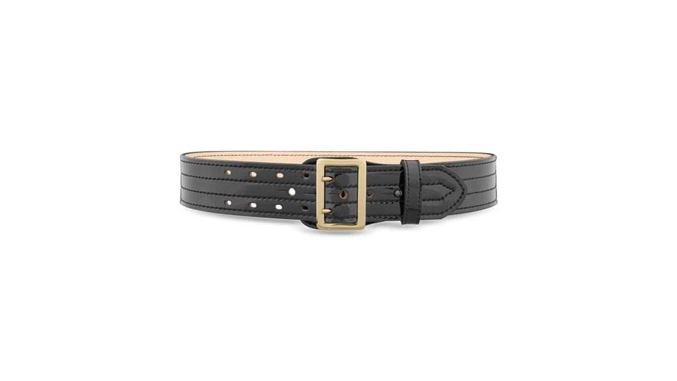 2-1/4&quot; Hi-Gloss Leather Sam Brown 4 Row Stitch Duty Belt with Solid Brass Gold Buckle