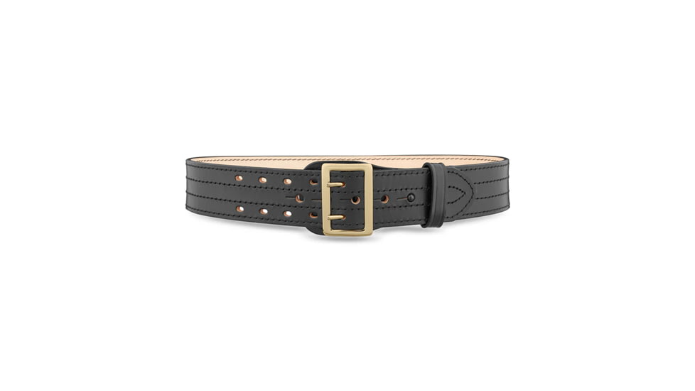 2-1/4" Plain Leather Sam Brown 4 Row Stitch Duty Belt with Solid Brass Gold Buckle