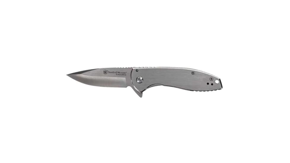 Smith &amp; Wesson Executive Platinum Folding Knife, 3in, 8Cr Steel, Drop Point, Stainless Steel Handle, Box, 1208415