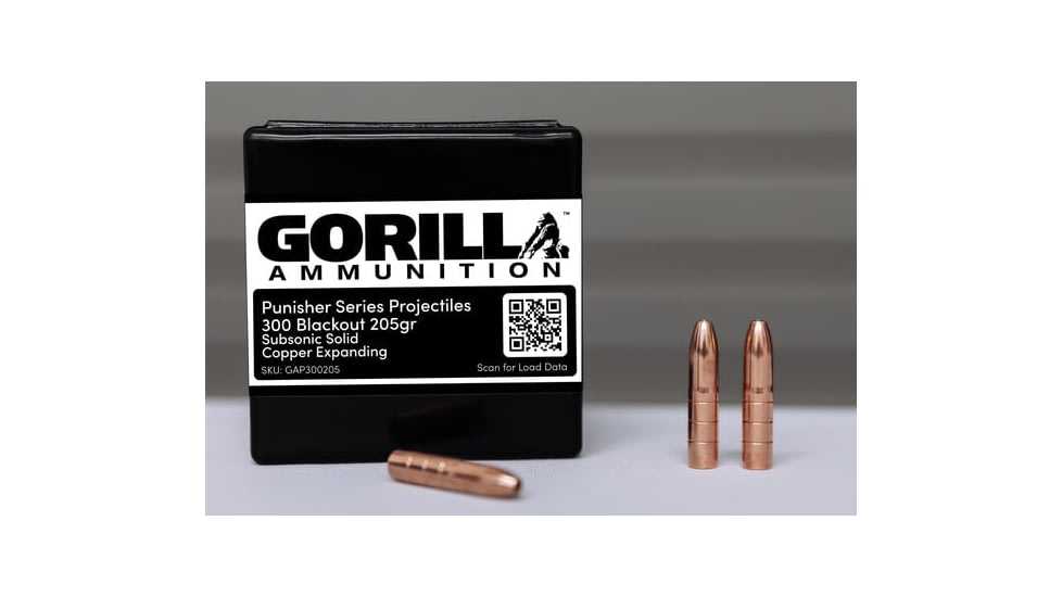 Gorilla Ammunition .300 AAC Blackout 205 Grain Punisher Series Rifle Ammo, 50 Rounds, Copper, 50 Rounds, gpf-118838