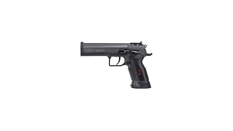 EAA Witness-P-Match Pistol, 9mm Luger, 4.75 in barrel, black polymer frame, integrated polymer grip, recoil operated semi-automatic, single-action, fixed blade front, adj. target rear, 17 round magazine, EAA-WTNS-P-MTC-3-FRRMPG