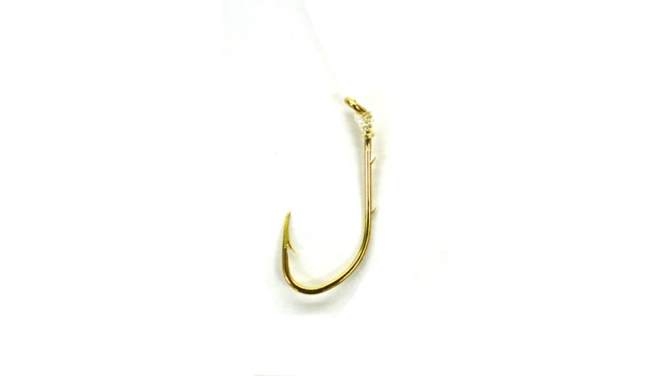 Eagle Claw Baitholder Saltwater Snelled Hook,Striped Bass,Offset,Down Eye,2 Slices,Medium Wire,Mono,36in,Gold 9214H-3/0