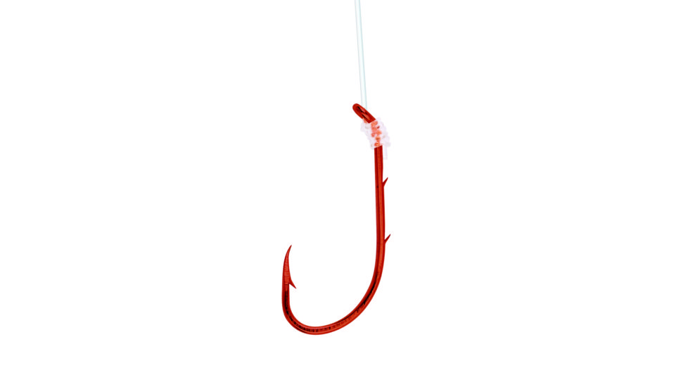 Eagle Claw Baitholder Saltwater Snelled Hook,Striped Bass,Offset,Down Eye,Plain Shank,Medium Wire,Mono,18in,Sea Guard Red 9212RH-1/0