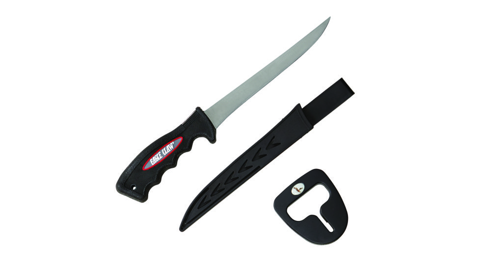 Eagle Claw Fillet Knife w/ Soft Handle,6.25in Steel Blade w/ Sheath and Sharpener ECK6