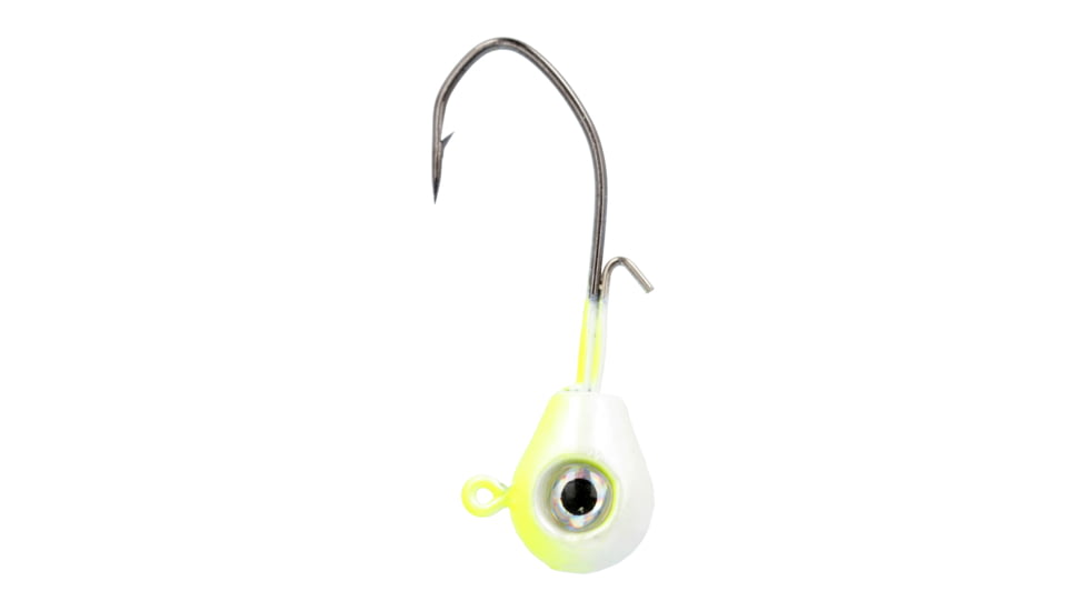 Eagle Claw Lazer Sharp Pro-V Tear Drop Jig, 3/0 Hook, Chartreuse/ White, 3/8oz, 5 per Pack, LSTDPV38-07
