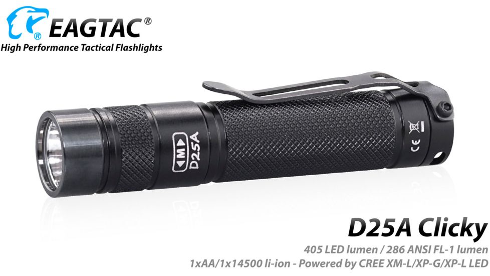 EAGTAC D25A RC MKII Flashlight, XML2 CW U4 LED, 405lm, Black, Small 4072