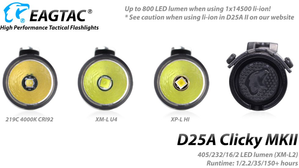 EAGTAC D25A RC MKII Flashlight, XML2 CW U4 LED, 405lm, Black, Small 4072