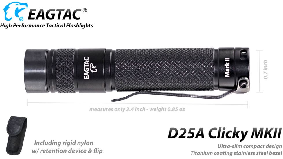 EAGTAC D25A RC MKII Flashlight, XML2 CW U4 LED, 405lm, Black, Small 4072