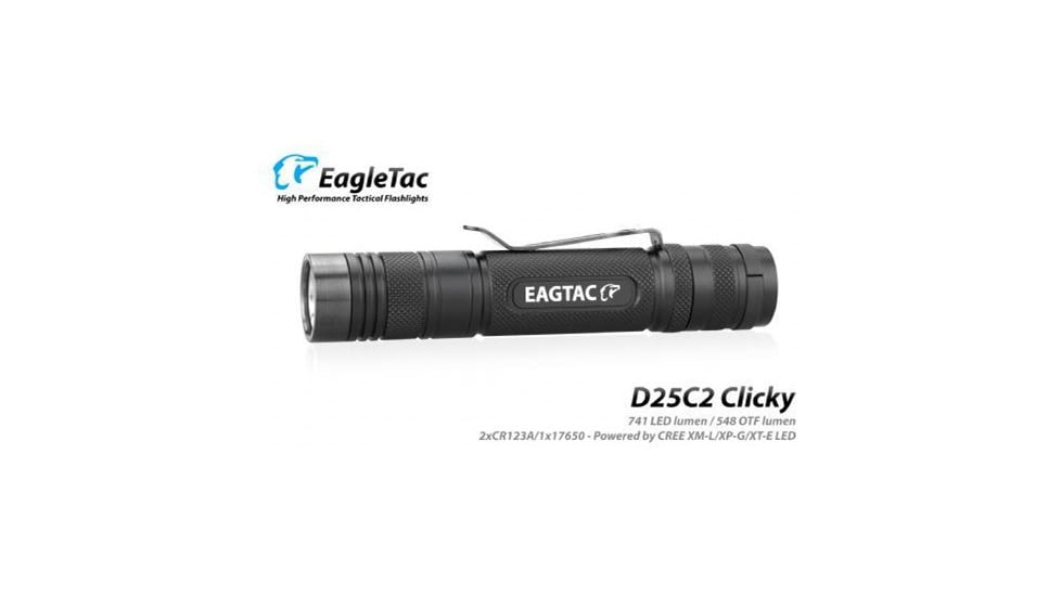 EAGTAC D25C2 RC Clicky Flashlight, XP-G2 R5 NW LED, 481lm,2xCR123A, Black, D25C2-CLICKY-XPG2-NW