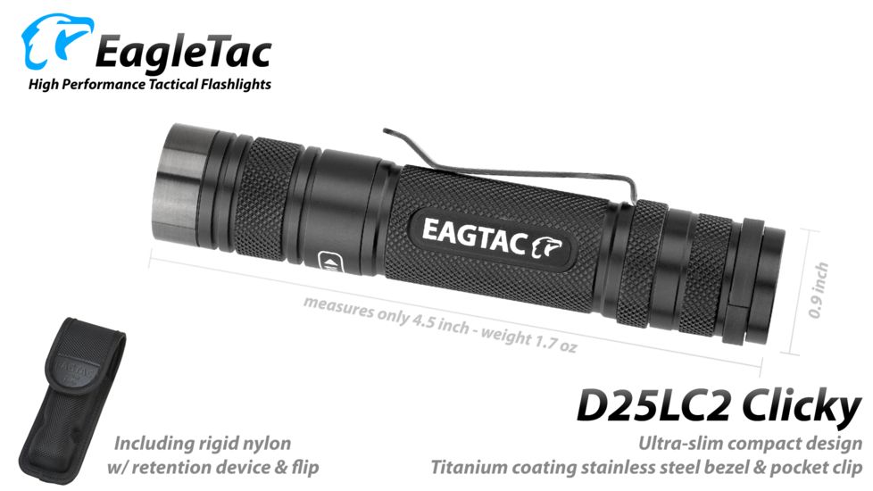 Eagtac D25LC2 Clicky XML2 U4 LED Flashlight, Black, Medium, D25LC2RCXML2