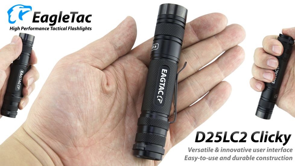 Eagtac D25LC2 Clicky XML2 U4 LED Flashlight, Black, Medium, D25LC2RCXML2