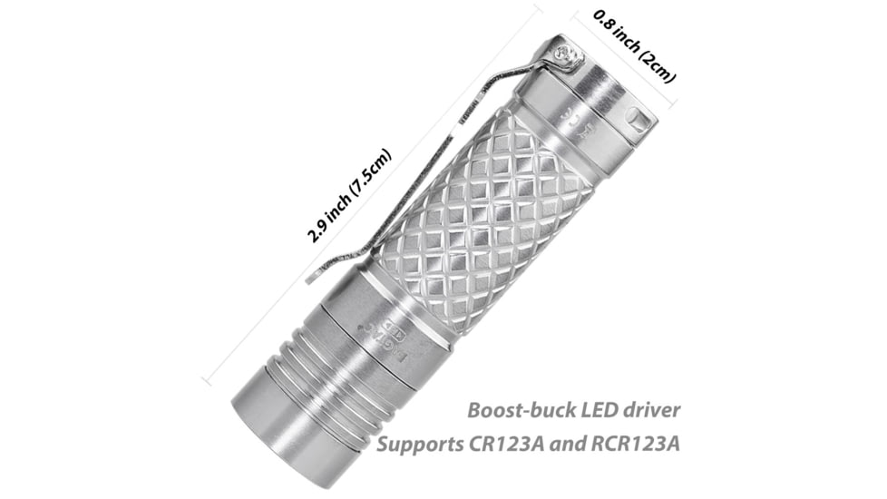EAGTAC D3C RC Ti Flashlight, Luminus SST20 CRI-95 4000K NW LED, 510lm, Silver, D3C-CLICKY-TI-SST20-NW