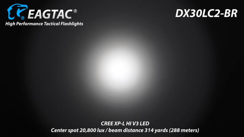 EAGTAC DX30LC2-BR Rechargeable Flashlight, XP-L HI V2 NW LED, 1084lm, Black, DX30LC2BR-XPLHINW-BASE