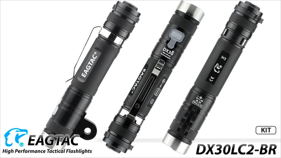 EAGTAC DX30LC2-BR Rechargeable Flashlight, XP-L HI V2 NW LED, 1084lm, Black, DX30LC2BR-XPLHINW-BASE