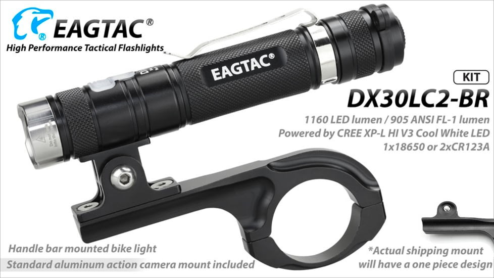 EAGTAC DX30LC2-BR Rechargeable Flashlight, XP-L HI V2 NW LED, 1084lm, Black, DX30LC2BR-XPLHINW-BASE