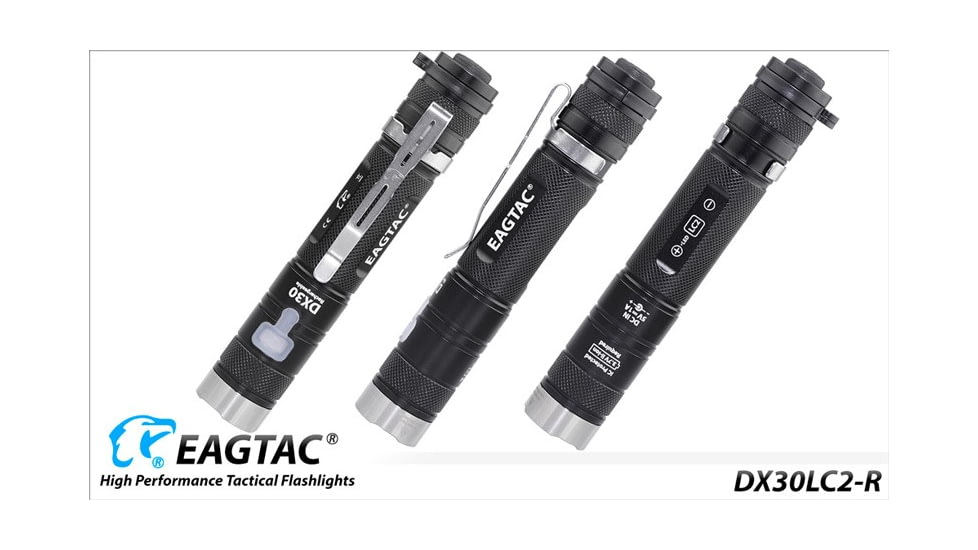 EAGTAC DX30LC2-R Rechargeable Flashlight, XP-L HI V2 NW LED, 1084lm, Black, DX30LC2R-XPLHI-BASE-NW