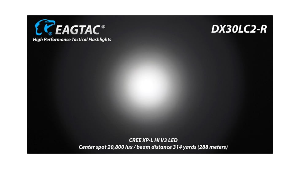 EAGTAC DX30LC2-R Rechargeable Flashlight, XP-L HI V2 NW LED, 1084lm, Black, DX30LC2R-XPLHI-BASE-NW