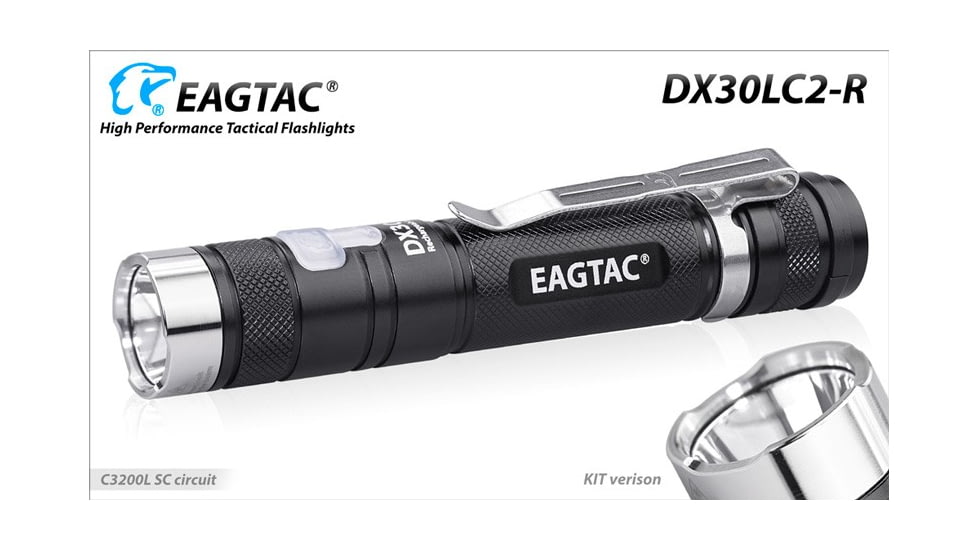 EAGTAC DX30LC2-R Rechargeable Flashlight, XP-L HI V2 NW LED, 1084lm, Black, DX30LC2R-XPLHI-BASE-NW