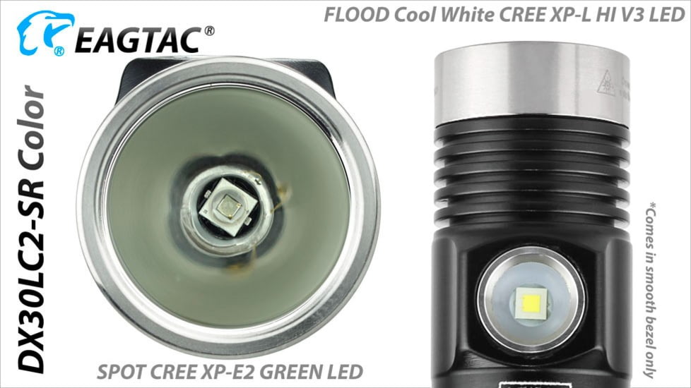 EAGTAC DX30LC2-SR Side-LED Rechargeable Flashlight, Spot XP-L HI V2 NW w/ Flood Nichia 219B CRI92 5700K LED, 1080lm/390lm, Black, DX30LC2SR-XPLHINW-SIDE219B-BASE