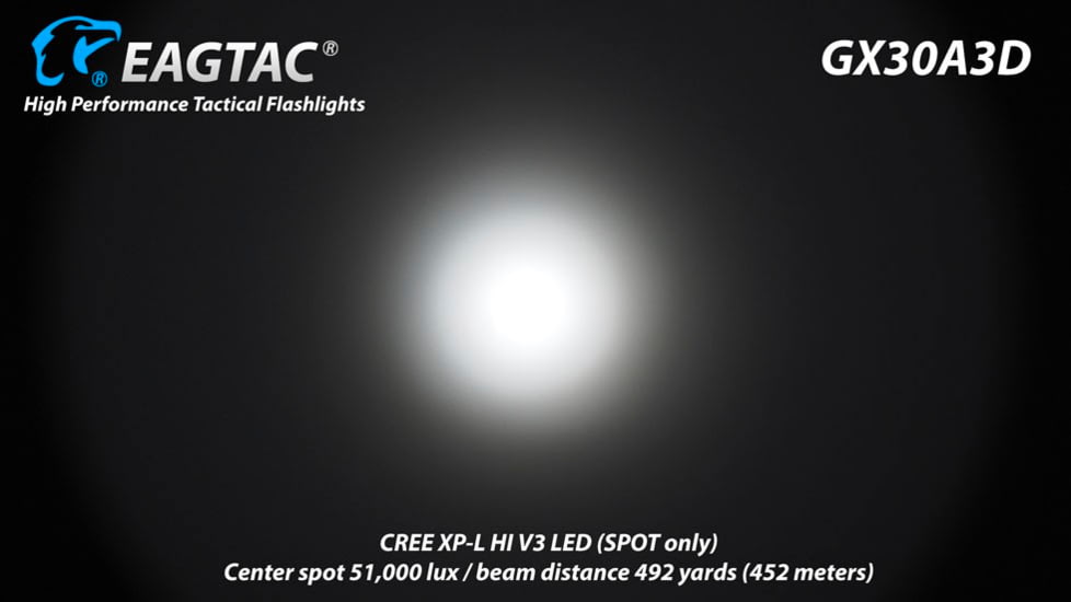 EAGTAC GX30A3-D Flashlight, XPL HI CW w/ LEDarray LED, 1330lm w/ 1000lm, Black, GX30A3-Diffuser-XPLHI-CW