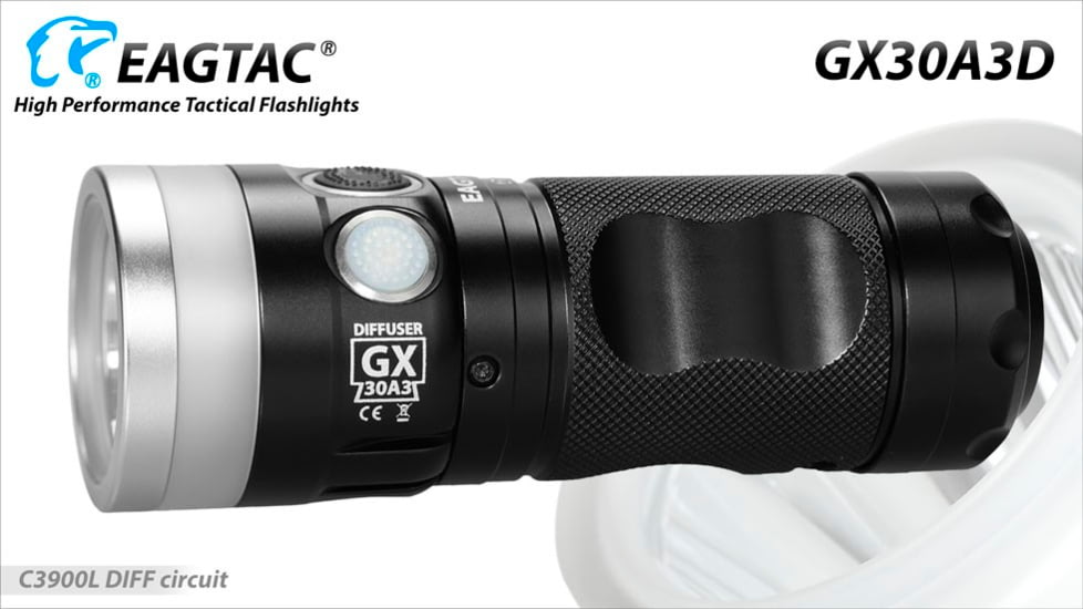 EAGTAC GX30A3-D Flashlight, XPL HI CW w/ LEDarray LED, 1330lm w/ 1000lm, Black, GX30A3-Diffuser-XPLHI-CW