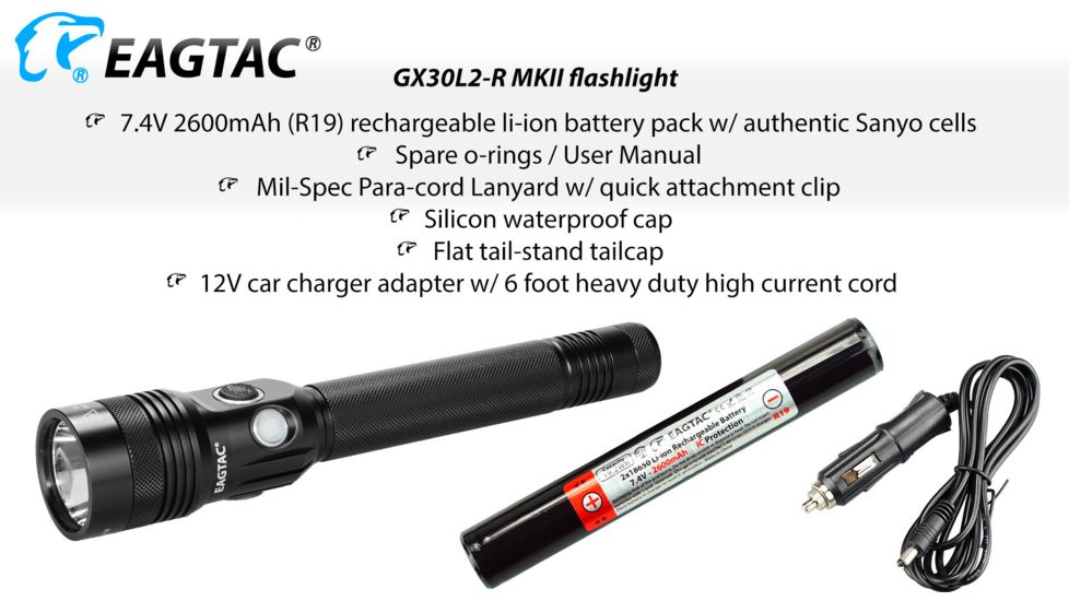 EAGTAC GX30L2-R MKII Flashlight, XHP35 HD CW LED, 2000lm, Black, Medium 4124