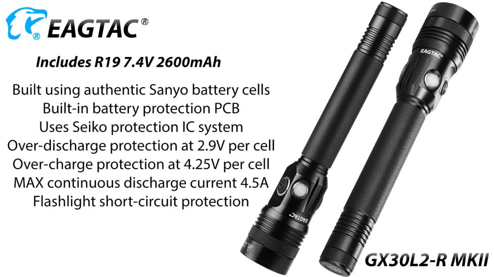 EAGTAC GX30L2-R MKII Flashlight, XHP35 HD CW LED, 2000lm, Black, Medium 4124