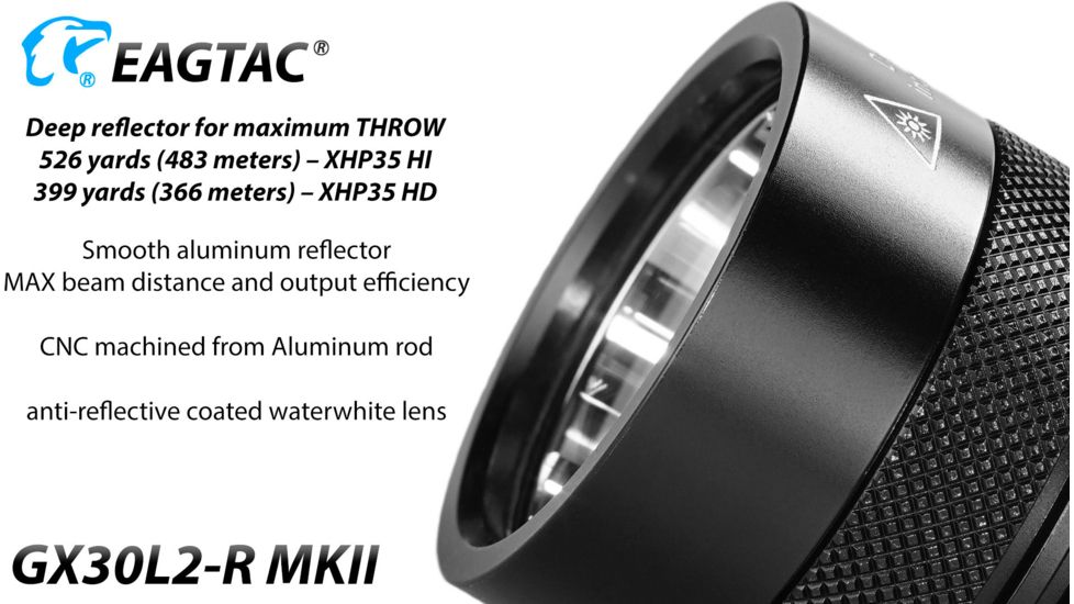 EAGTAC GX30L2-R MKII Flashlight, XHP35 HD CW LED, 2000lm, Black, Medium 4124