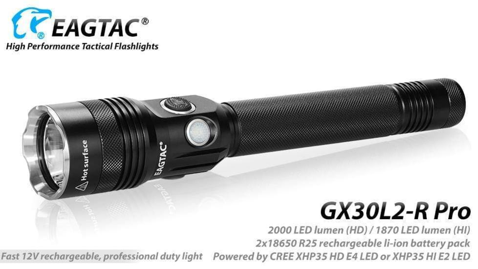 EAGTAC GX30L2-R Pro Flashlight, XHP35 HD CW LED, 2000lm, Black, GX30L2R-XHP35-HD-PRO-CW