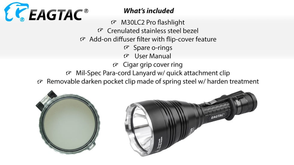 EAGTAC M30LC2 Pro Flashlight, XHP35 HI CW LED, 1870lm, Black, M30LC2-XHP35-HI-PRO-CW
